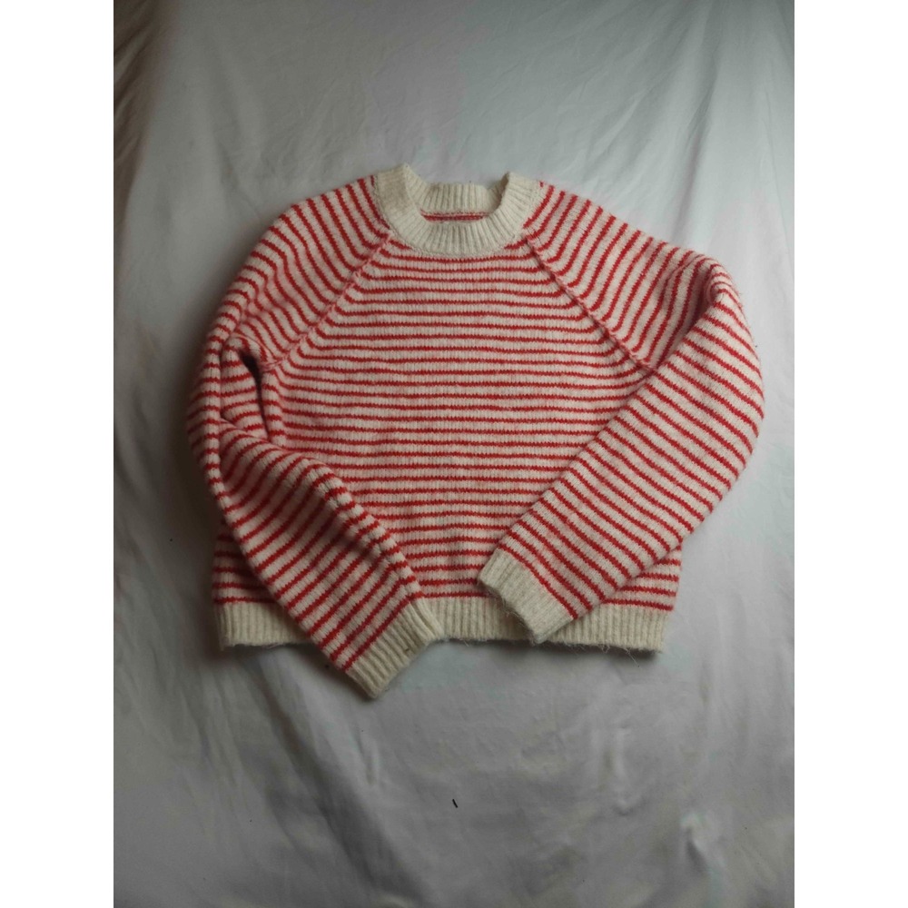 American Eagle Striped Sweater Mens Medium White Red Knit Preppy Pullover Crew